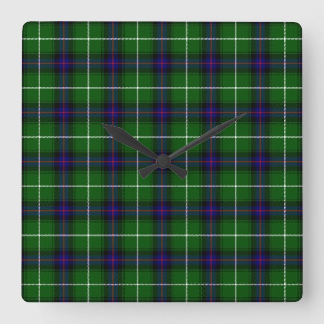 Horloge Carrée MacDonald tartan bleu vert plaid (Recto)