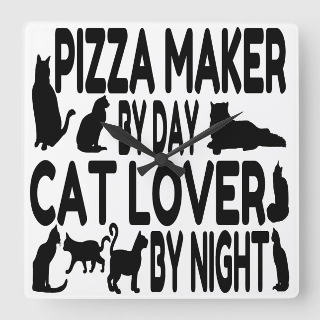 Horloge Carrée Machine à pizza Amoureux des chats (Recto)