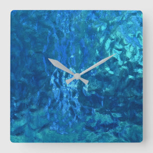 Horloge Carrée macro vitrail bleu