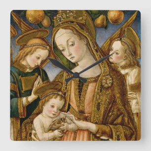 Horloge Carrée Madonna et l'enfant avec deux anges
