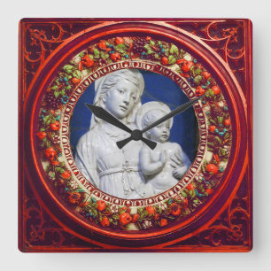 HORLOGE CARRÉE MADONNA WITH CHILD RED FLORAL RENAISSANCE