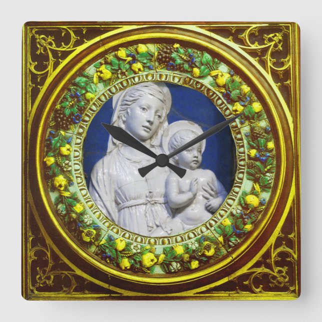 HORLOGE CARRÉE MADONNA WITH CHILD YELLOW FLORAL RENAISSANCE (Recto)