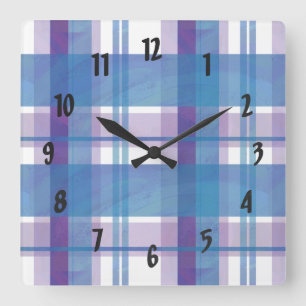Horloge Carrée Madras Plaid Blue et Purple