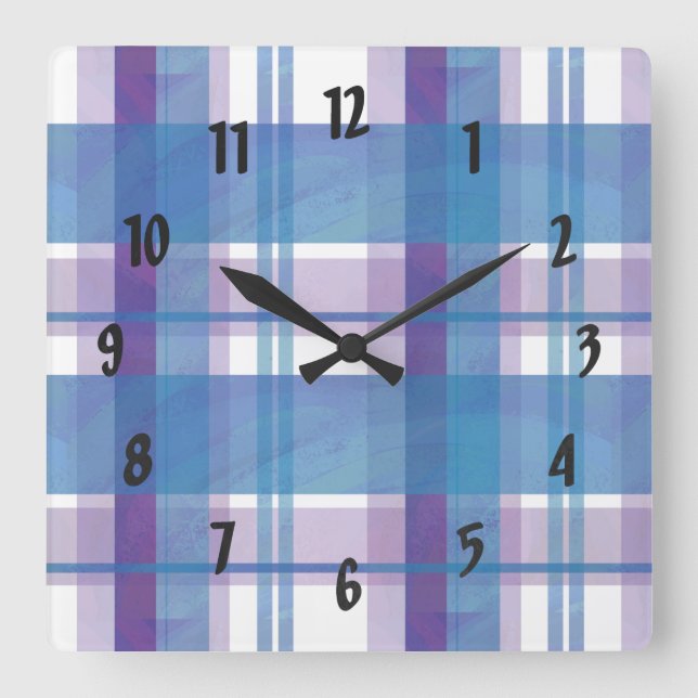 Horloge Carrée Madras Plaid Blue et Purple (Recto)