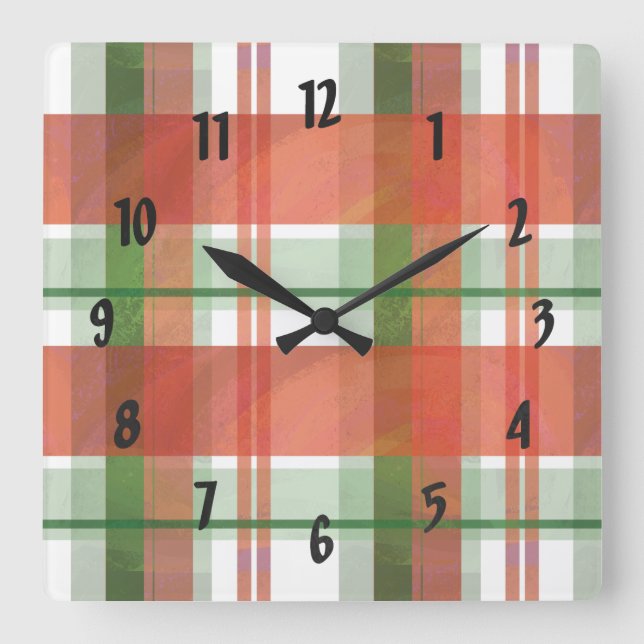 Horloge Carrée Madras Plaid Noël (Recto)