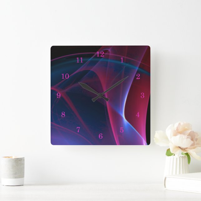 Horloge Carrée Magenta de rêve et oeuvre d'art Abstraite bleue (Maison)