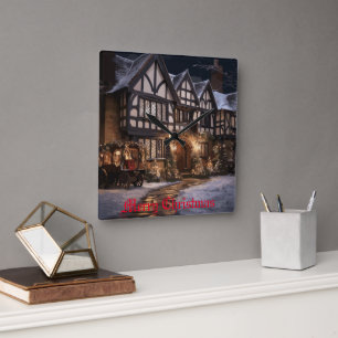 Horloge Carrée Magie de Noël rustique