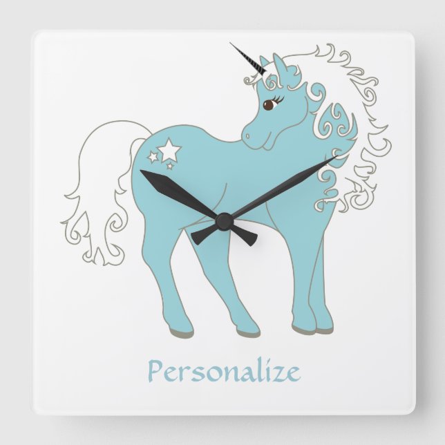 Horloge Carrée Magique Unicorne mignonne & adorable avec étoile (Recto)