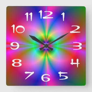Horloge Carrée Magnetosphère colorée Arc-en-ciel Art fractal
