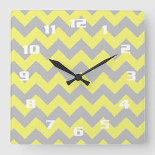 Horloge Carrée Magnifique motif chevron jaune et gris