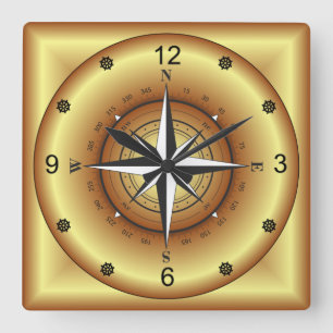 Horloge Carrée Magnifique Rose unique Gold & Black Compass ~