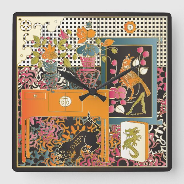 Horloge Carrée Mah Jongg Orange Table (Recto)