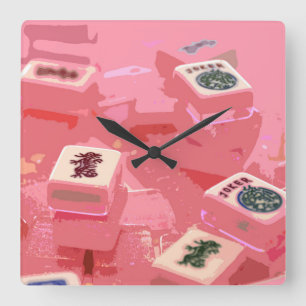 Horloge Carrée Mah Jongg Tiles Clock in Pink