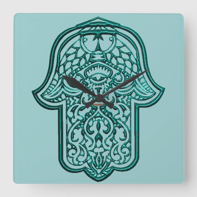 Horloge Carrée Main de henné de Hamsa (Teal) (Recto)
