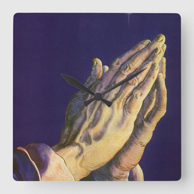 Horloge Carrée Mains anciennes priant avec l'étoile de Bethléem (Recto)