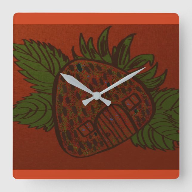 Horloge Carrée Maison de la fraise, douce maison  (Recto)