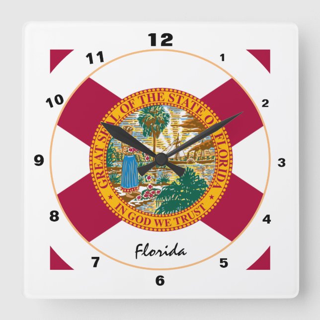 Horloge Carrée Maison Floride moderne, Floride Drapeau design / U (Recto)
