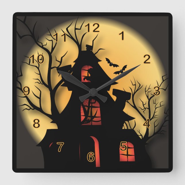 Horloge Carrée Maison hantée d'Halloween (Recto)