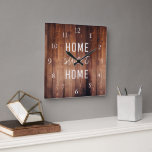 Horloge Carrée Maison moderne rustic dark barn wood<br><div class="desc">Rudern dark barn wood Home Sweet Clock. You can easily change the text</div>