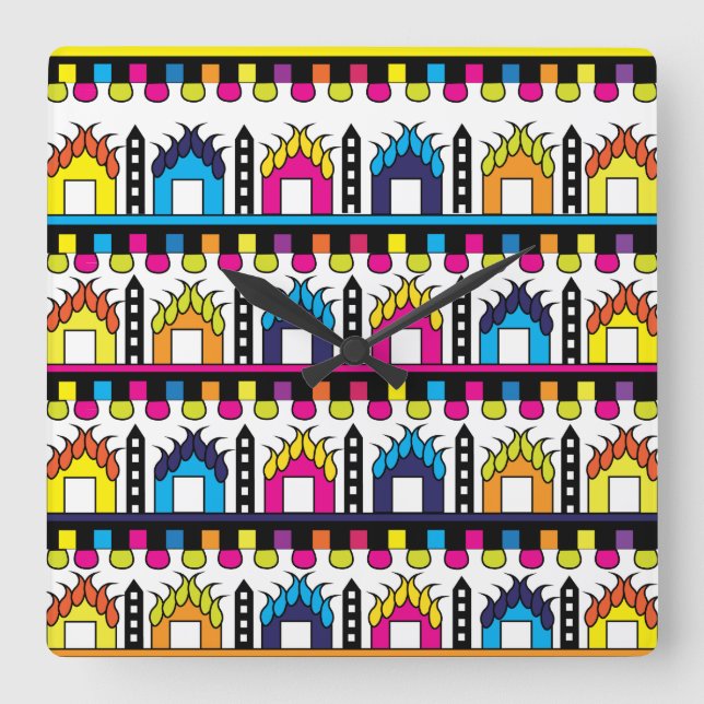 Horloge Carrée Maisons De Village Modernes Et Colorées (Recto)