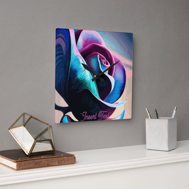 Horloge Carrée Majesté de minuit : La beauté noire des Roses noir (Bureau)