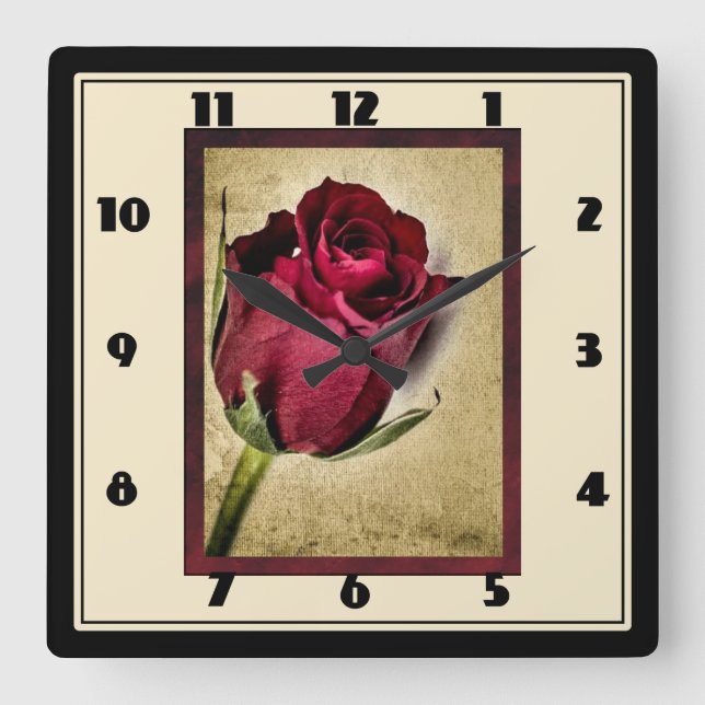 Horloge Carrée Majestic Red Roses on Brownish Background (Recto)