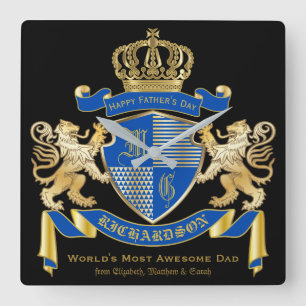 Horloge Carrée Make Your Own Coat of Arms Blue Lion Emblem