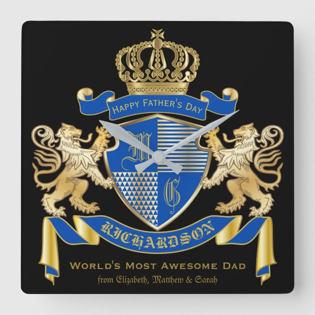 Horloge Carrée Make Your Own Coat of Arms Blue Lion Emblem (Recto)