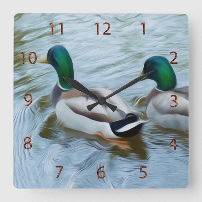 Horloge Carrée Mallard Ducks (Recto)