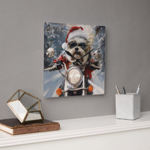 Horloge Carrée Malti Tzu Chien équitation Moto Noël