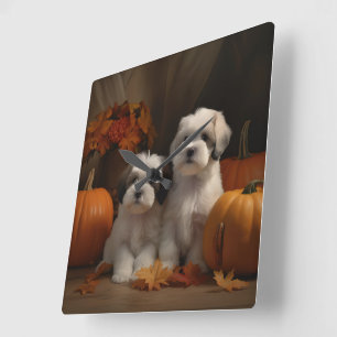 Horloge Carrée Malti tzu chiot Automne Délice Citrouille