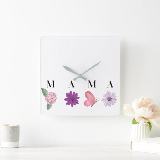 Horloge Carrée Mama Floral and  Elegant Gift for Mom (Maison)