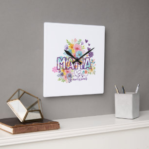 Horloge Carrée Mama le cœur de la famille design tendance