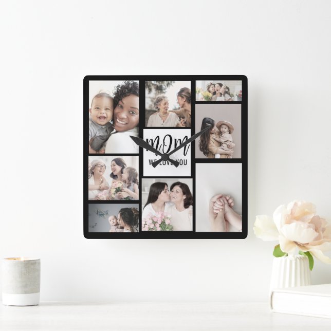 Horloge Carrée Maman We Love You Custom Mothers Day Photo (Maison)