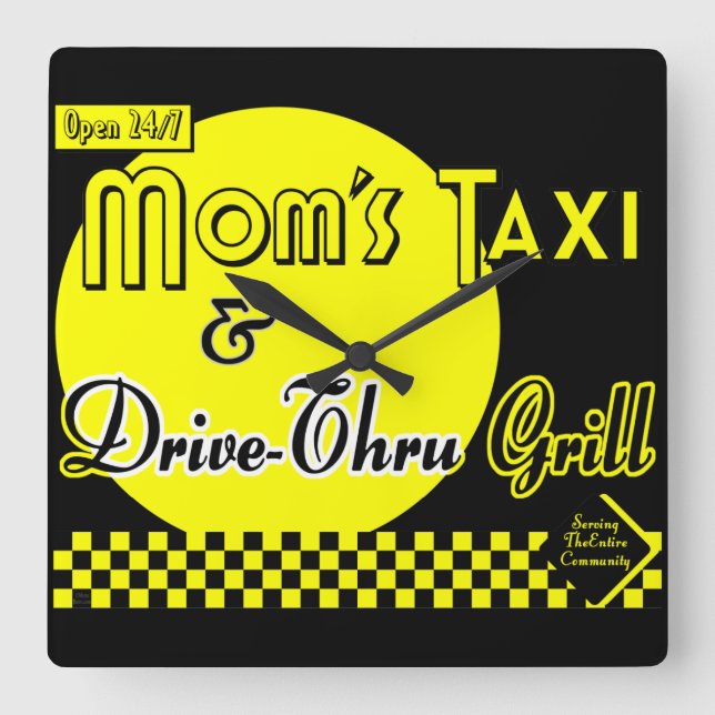 Horloge Carrée Mams Taxi et Drive-thru Grill Retro Kitchen Clock (Recto)