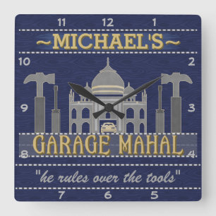 Horloge Carrée Man Cave Funny Garage Mahal Tools   Nom personnali
