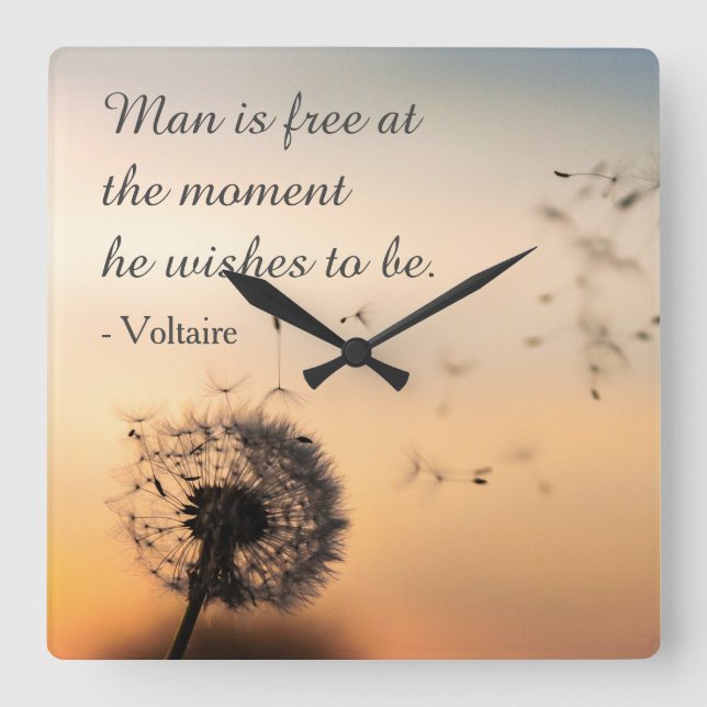 Horloge Carrée Man is Free Voltaire Quote (Recto)