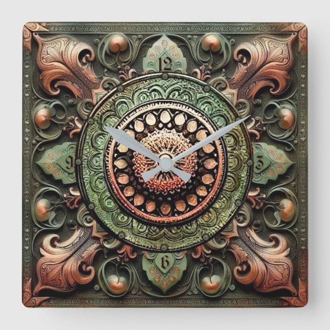 Horloge Carrée Mandala Art (Recto)