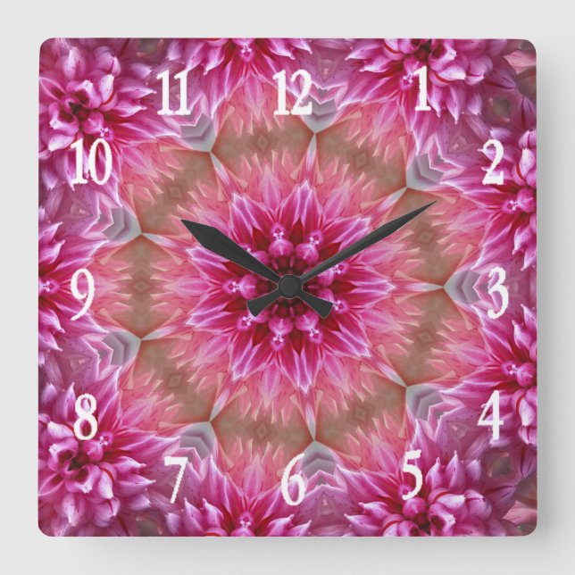 Horloge Carrée Mandala Art Pink Flower Design Square Wall Clock (Recto)