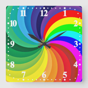 Horloge Carrée Mandala aux couleurs de l'arc-en-ciel-46556