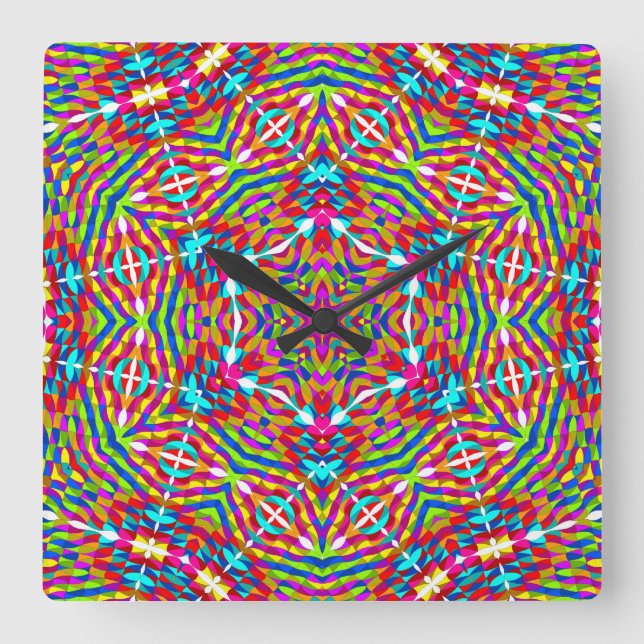 Horloge Carrée Mandala bariolé embrouillé (Recto)