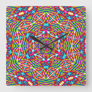 Horloge Carrée Mandala bariolé embrouillé