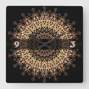 Horloge Carrée Mandala d'or