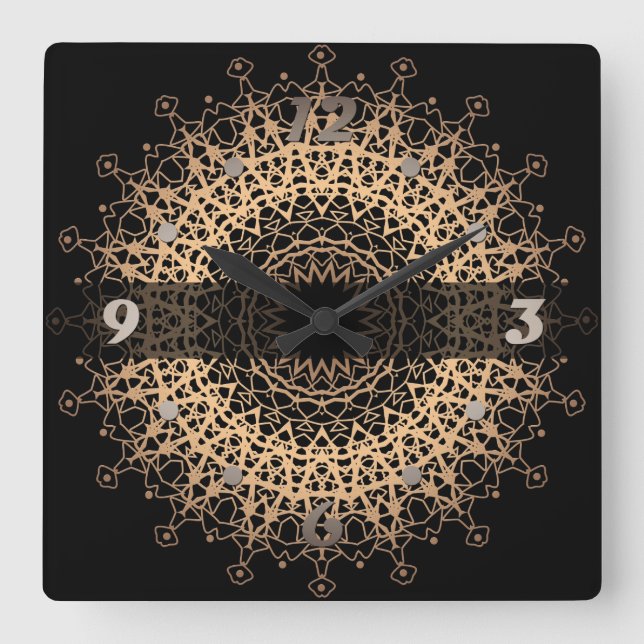 Horloge Carrée Mandala d'or (Recto)