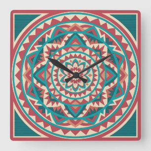 Horloge Carrée Mandala du sud-ouest moderne