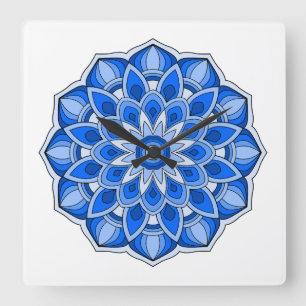 Horloge Carrée Mandala en bleu