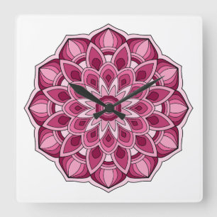 Horloge Carrée Mandala en rose