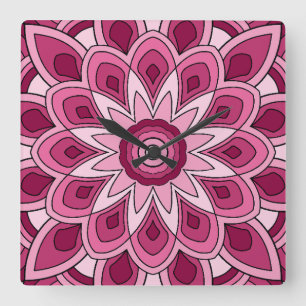Horloge Carrée Mandala en rose