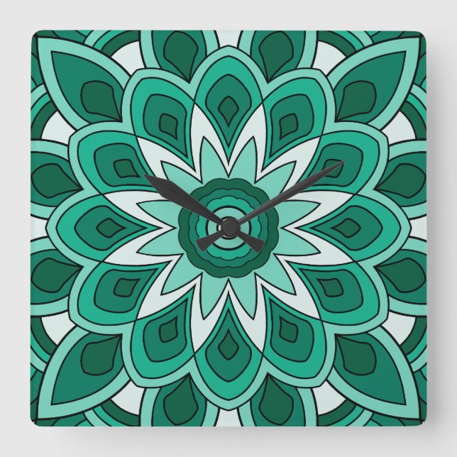 Horloge Carrée Mandala en vert (Recto)