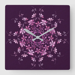 Horloge Carrée Mandala. pourpre floral